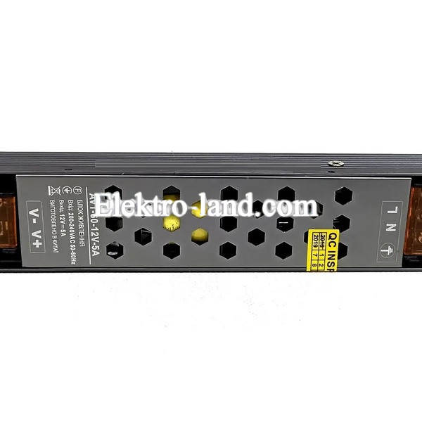 Блок питания 60W AVT-60-12V-5A мини (60Вт 12В 5А) компактный для светодиодной LED ленты, модулей, линеек.